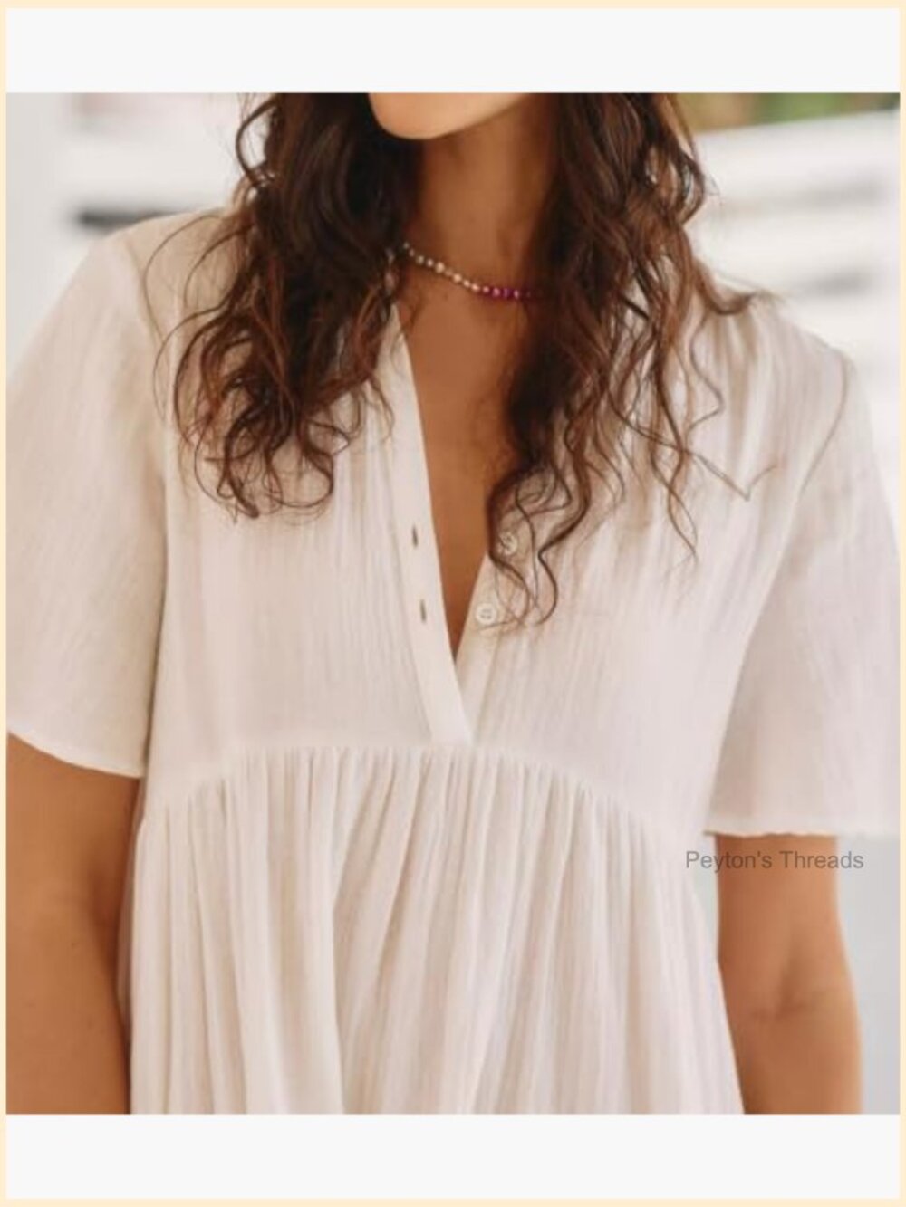 Cotton Flowy Maxi Dress Short Sleeve V Neck Empire Waist Boho Tiered Ruffle - Picture 5 of 7